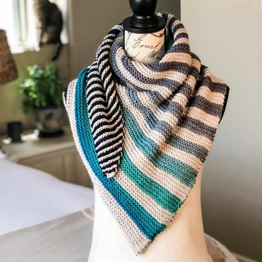 Mirai Hand-knit newest Shawlette with Tassel in Muted Pastels